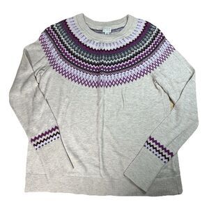 Beige Fair Isle Sweater Oatmeal Pullover A New Day Womens M Nordic Layer Cozy